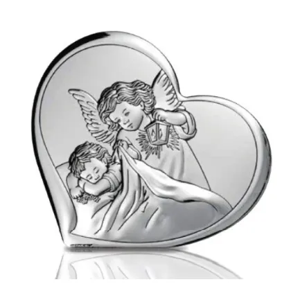 Picture A beautiful silver picture in the shape of a heart 15.5x14 cm with the Guardian Angel