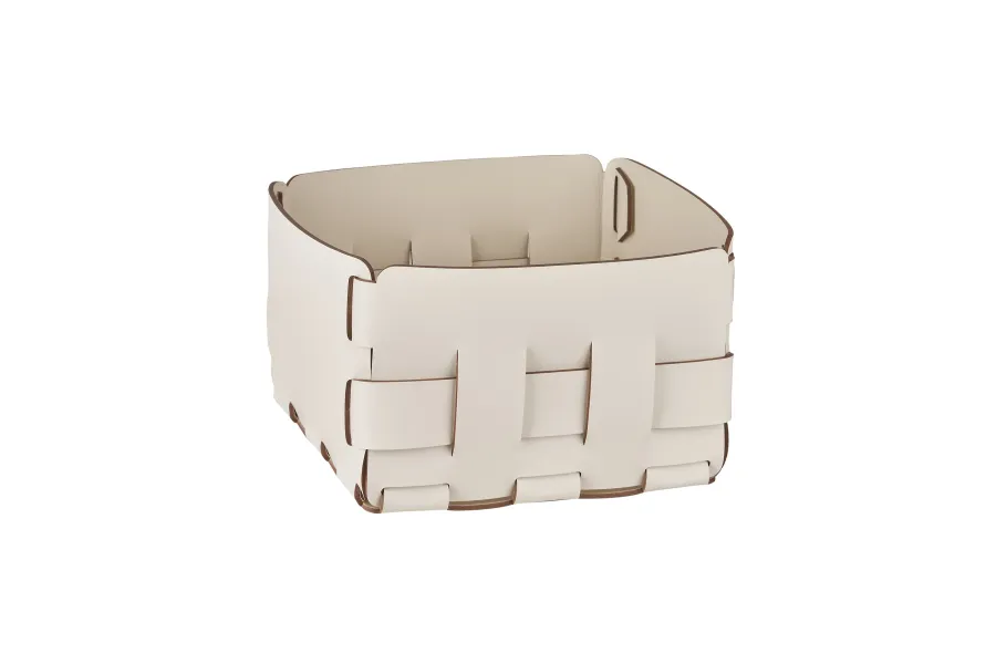 obrazek 3 Skórzany biały kosz Bottega 19x19xH13 cm