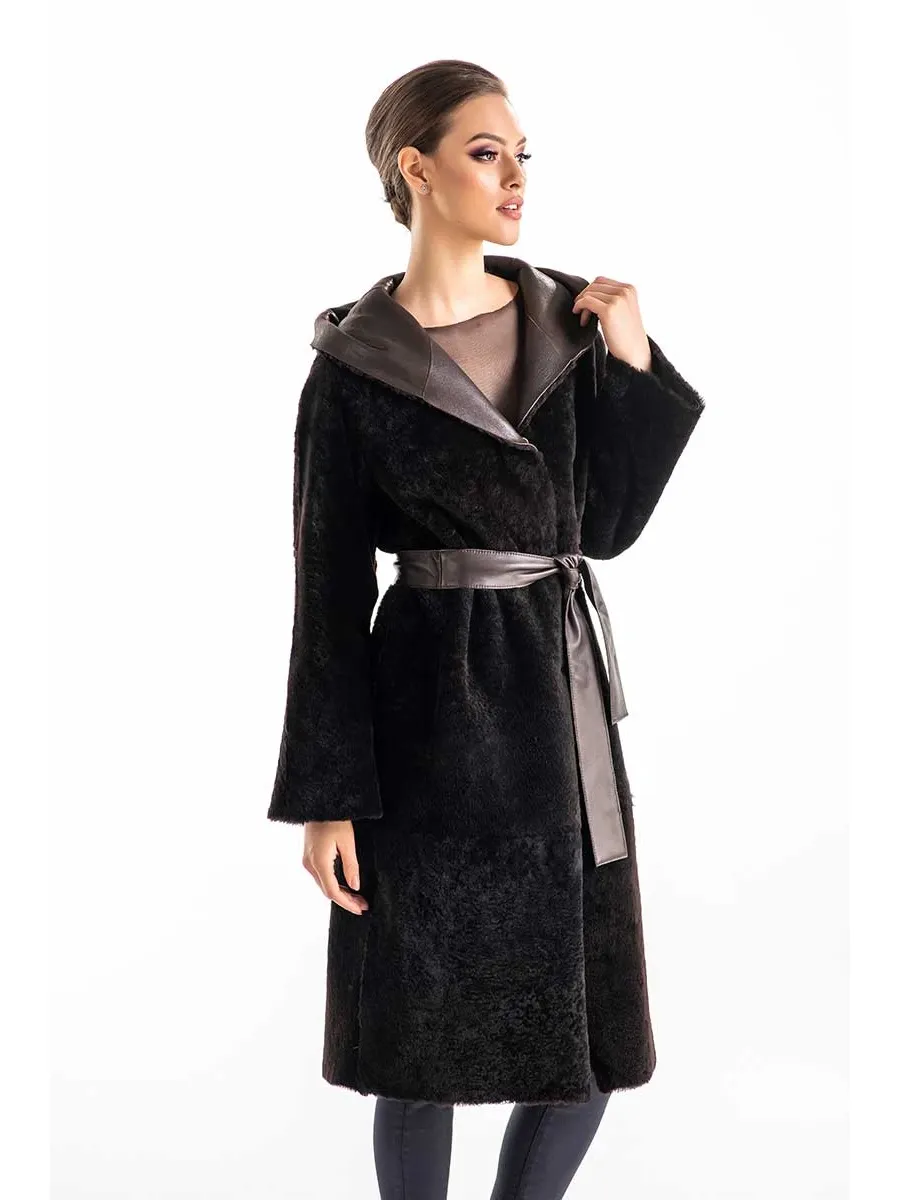 picture 4 Reversible coat with a hood made of lamb fur - A&A Vesa