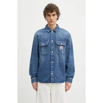 Zdjęcie Carhartt WIP kurtka jeansowa Harvey Shirt Jac kolor niebieski przejściowa oversize I033346.014L