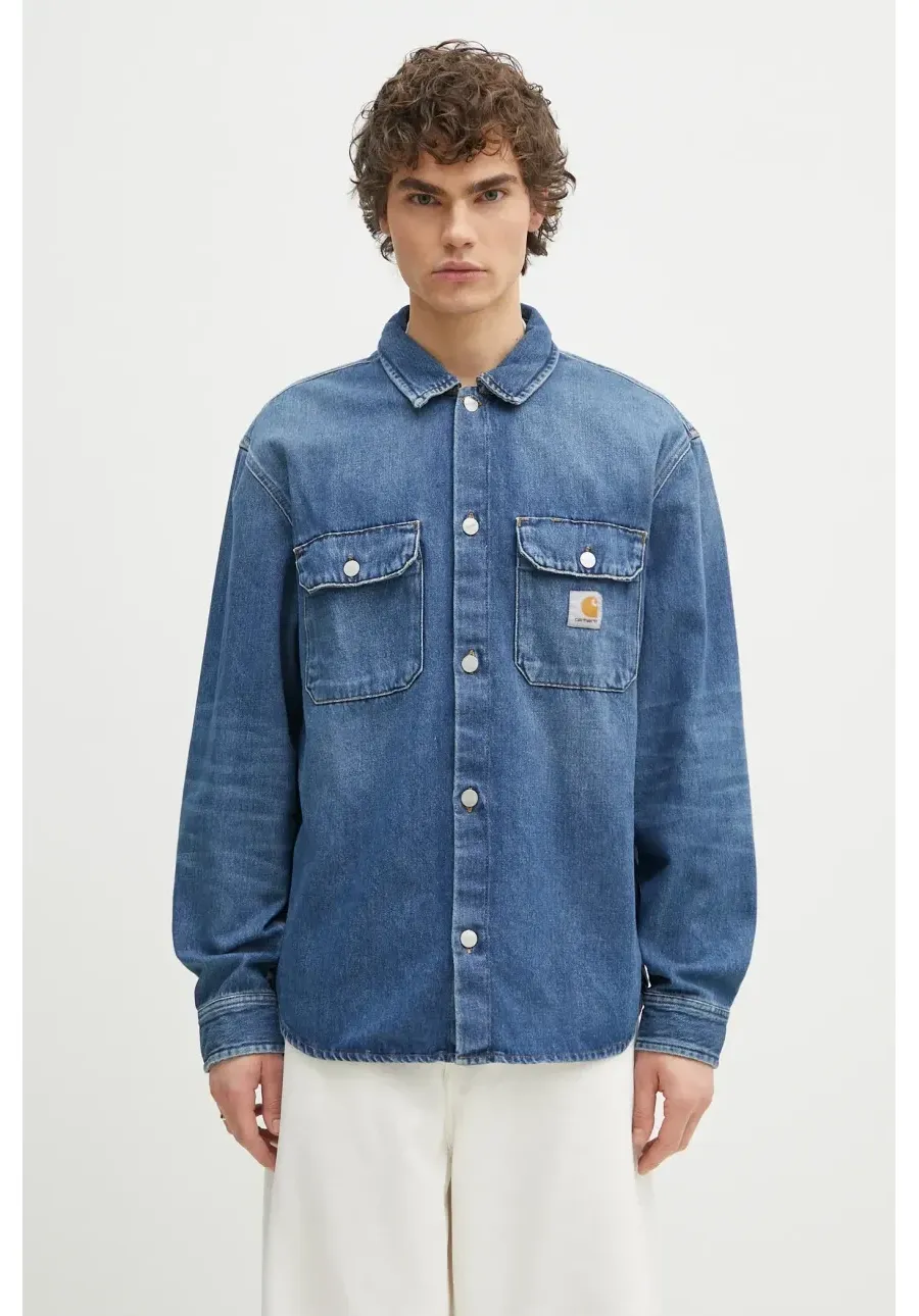 obrazek 1 Carhartt WIP kurtka jeansowa Harvey Shirt Jac kolor niebieski przejściowa oversize I033346.014L
