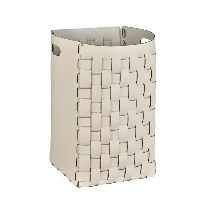 Picture Beautiful leather basket 35x35xH57 cm in vanilla color