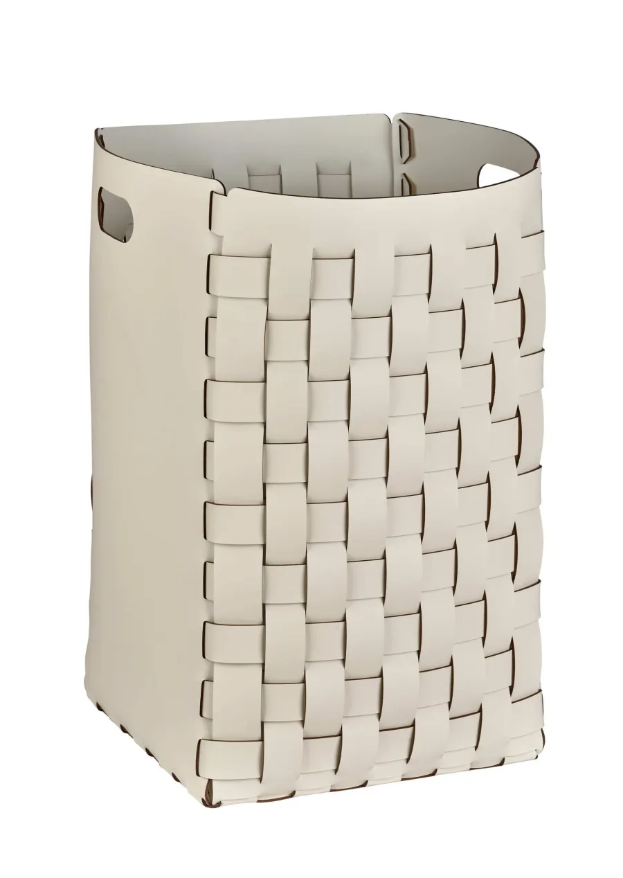 obrazek 1 Piękny skórzany kosz 35x35xH57 cm w kolorze waniliowym