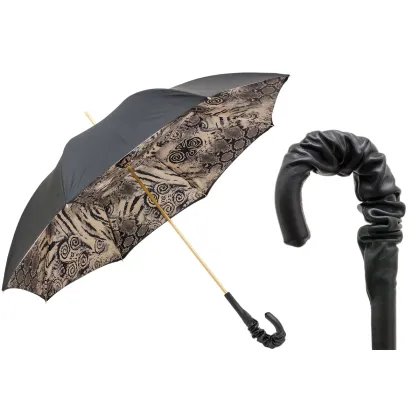 Zdjęcie Wyjątkowy czarny parasol damski zdobiony motywem skóry węża – Pasotti