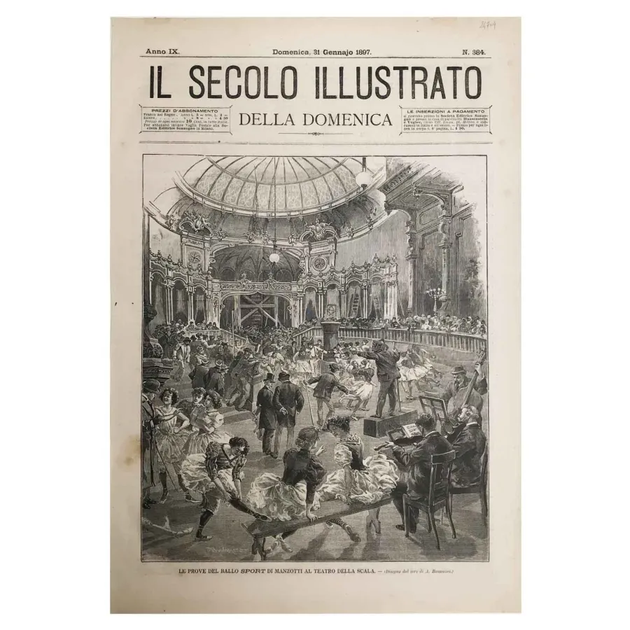 obrazek 2 Antyczny wydruk - bal sportowy Manzottiego w Teatro della Scala w 1897 r.