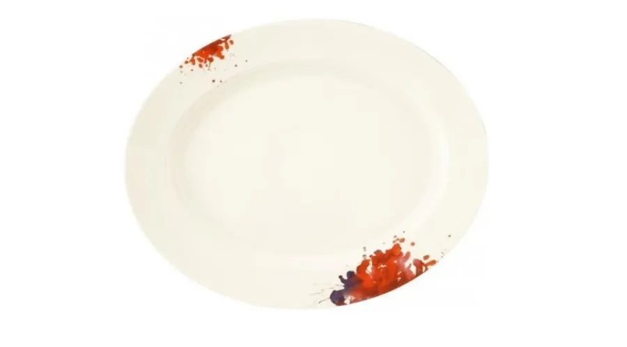 obrazek 1 Porcelanowy duży owalny półmisek zdobiony motywem kwiatu geranium w stylu klasycznym – Tettau