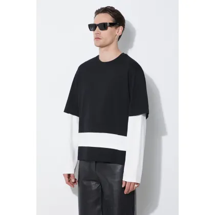Zdjęcie Neil Barrett longsleeve bawełniany Triple Layer Ready-Style Crew Neck kolor czarny gładki MY70275A-Y552-118N