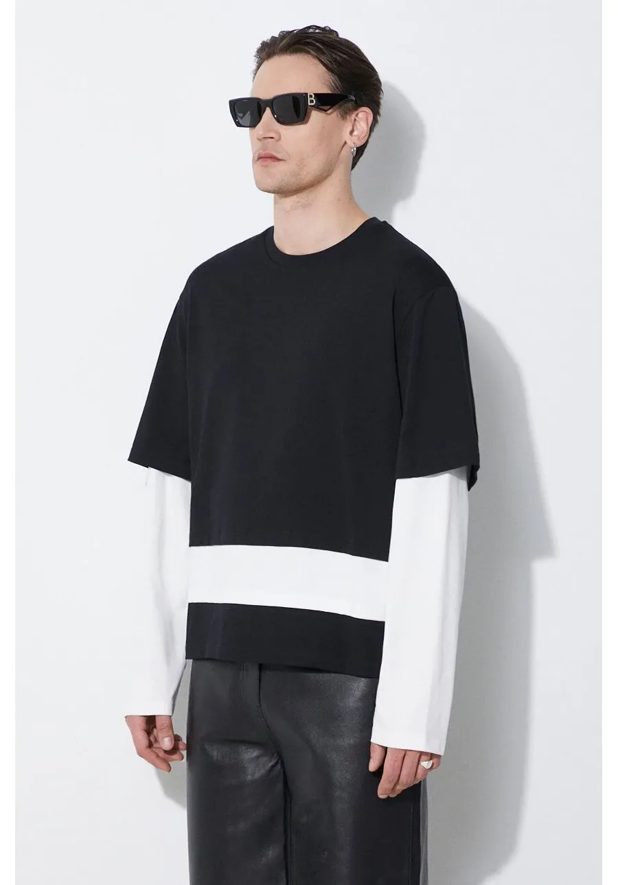 obrazek 1 Neil Barrett longsleeve bawełniany Triple Layer Ready-Style Crew Neck kolor czarny gładki MY70275A-Y552-118N
