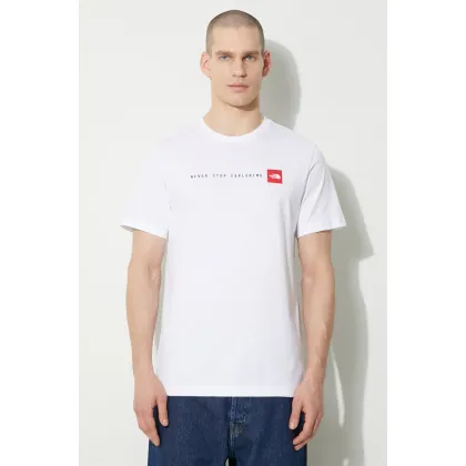 Zdjęcie The North Face t-shirt bawełniany M S/S Never Stop Exploring Tee męski kolor biały z nadrukiem NF0A87NSFN41