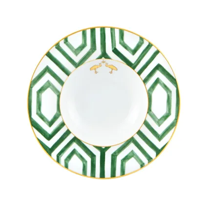Zdjęcie Stylowy talerz do zupy Amazōnia z geometrycznym zielonym wzorem - Vista Alegre