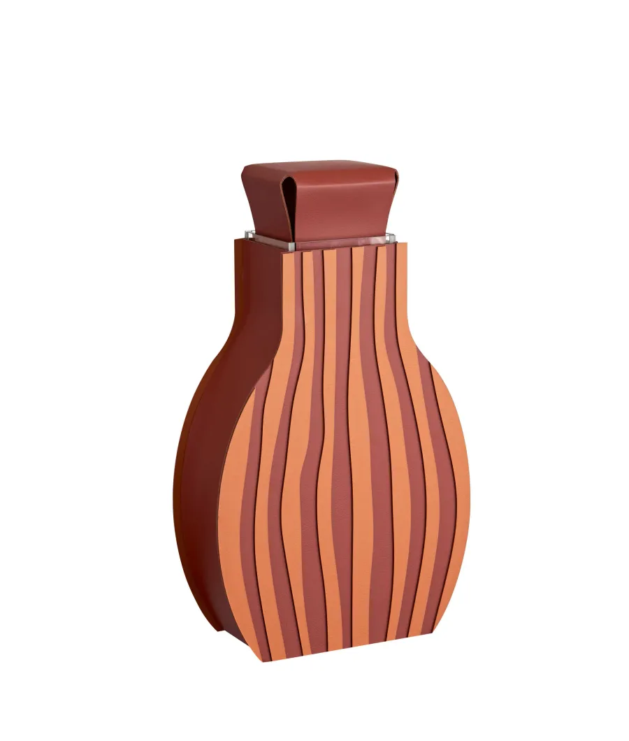 obrazek 2 Skórzany wazon Otto 9x24xH44 cm w kolorze bordowym i koniakowym w pionowe pasy