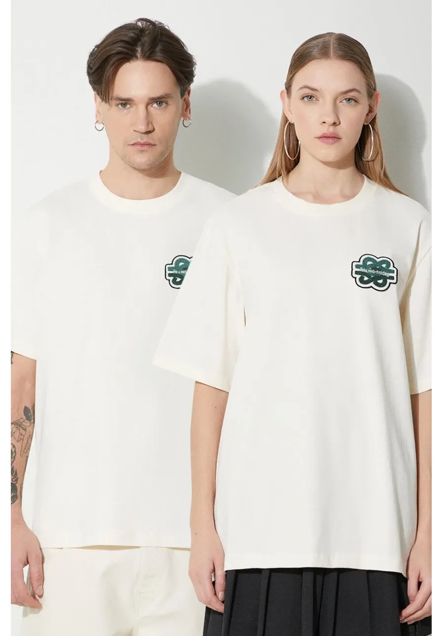 obrazek 1 Filling Pieces t-shirt bawełniany T-shirt Gowtu kolor beżowy z aplikacją 74433929936