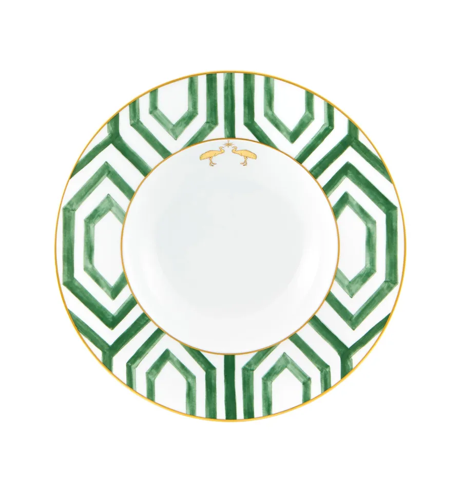 obrazek 1 Porcelanowy talerz na makaron Amazōnia z geometrycznym zielonym wzorem - Vista Alegre