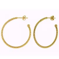 Picture Italian gold earrings with a beautiful weave, 30 mm