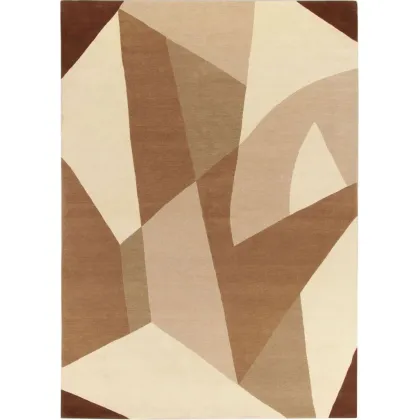 Zdjęcie Beżowo-brązowy dywan z wełny i jedwabiu o abstrakcyjnym wzorze