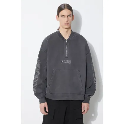 Zdjęcie PLEASURES bluza bawełniana Skull Spiral Quarter Zip męska kolor szary z nadrukiem P24SP035.BLACK