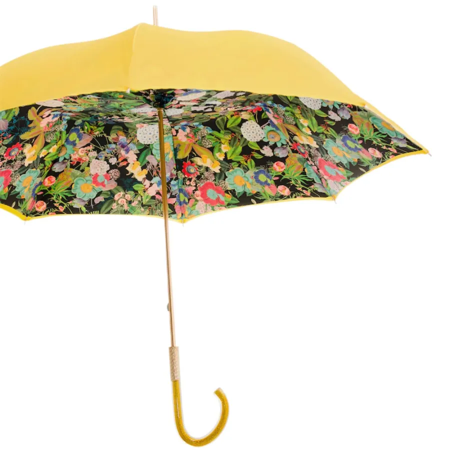 obrazek 8 Elitarny parasol damski w kolorze żółtym zdobiony motywem kwiatowym - Pasotti