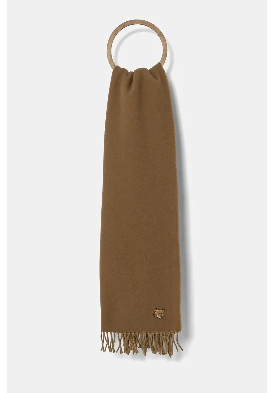 obrazek 1 Maison Kitsuné szalik wełniany Bold Fox Head Double Face kolor brązowy gładki NM06201WA0018