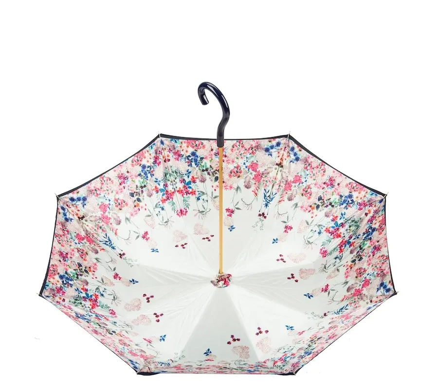 obrazek 6 Stylowy czarny parasol damski zdobiony subtelnym kwiatowym motywem - Pasotti