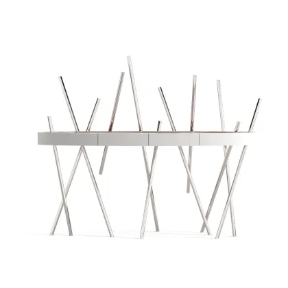 Zdjęcie Konsola z drewna lakierowanego na biało, drewna orzechowego i stali nierdzewnej