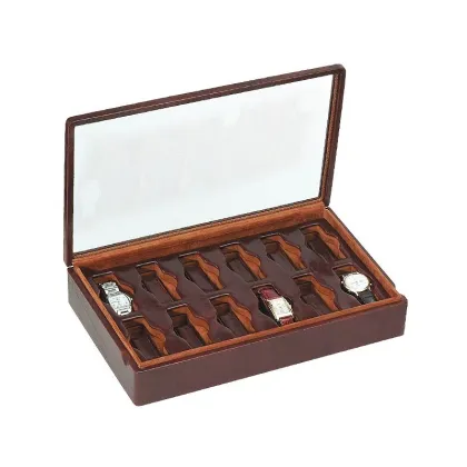 Zdjęcie Stylowe pudełko ze szklaną pokrywą na 12 zegarków