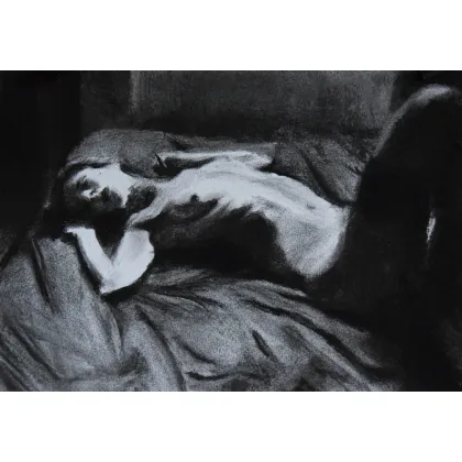 Picture Sleep and awakening - drawing, female nude 20x30 cm