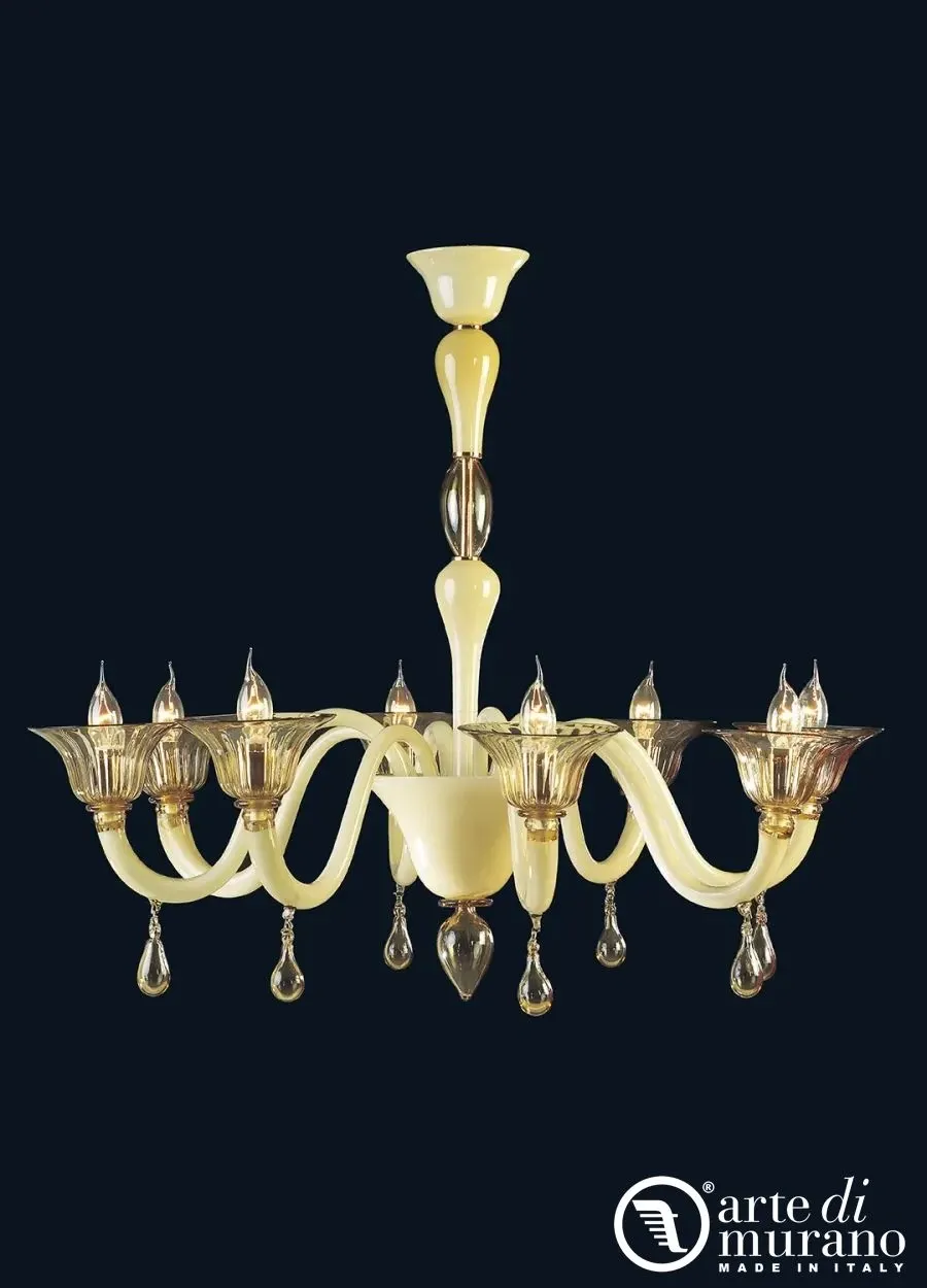 obrazek 1 Wyjątkowy żyrandol na 12 żarówek w kolorze słomkowym ze szkła Murano