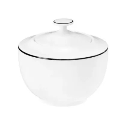 Zdjęcie Biała porcelanowa klasyczna cukiernica z czarnym zdobieniem – Tettau