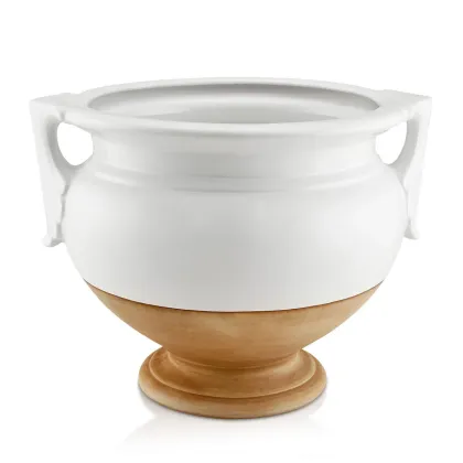 Picture Ceramic decorative flowerpot container with handles and brown detail - Ahura