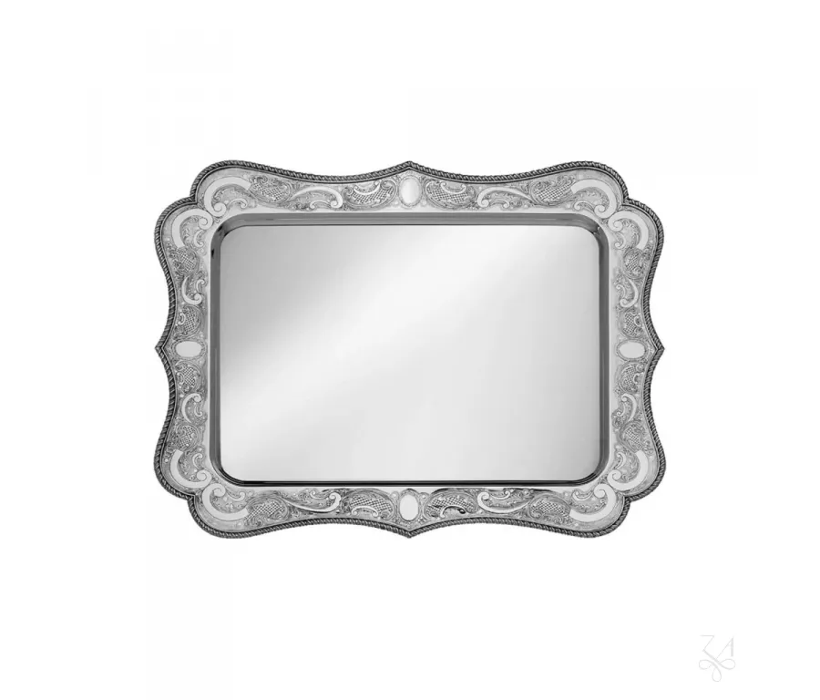 obrazek 1 Prostokątna srebrna taca z wyjątkowym bogatym zdobieniem - Zaramella Argenti