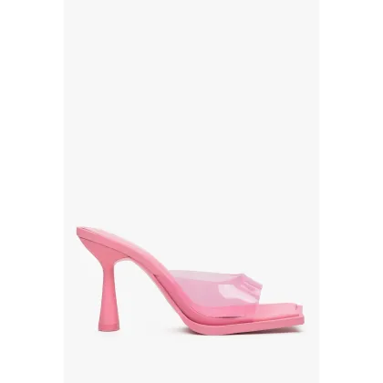 Zdjęcie Estro: Przezroczyste klapki damskie na obcasie z różową podeszwą