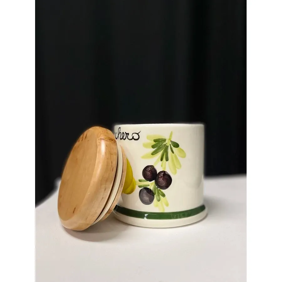 obrazek 3 Ręcznie malowany pojemnik na cukier z motywami cytryn i oliwek - Le Ceramiche