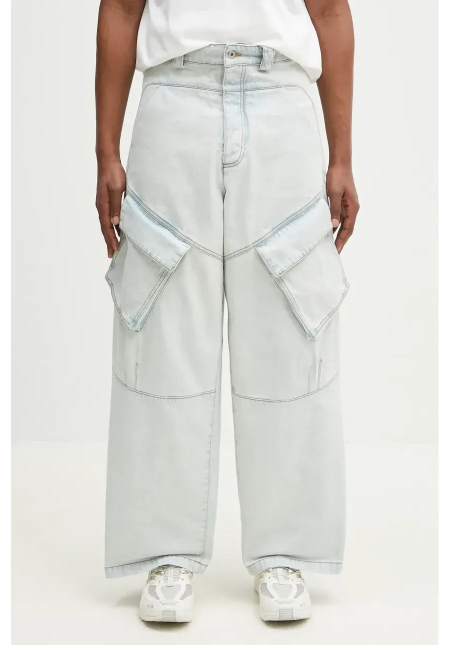 obrazek 1 Marcelo Burlon jeansy bawełniane Bleach Denim Wide Cargo Light Blue No Co męskie CMYB003S25DEN0014000