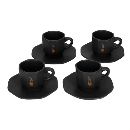 Zdjęcie Bialetti - Zestaw 4 filiżanek z podstawką - Czarny z miedzianym logo BIALETTI