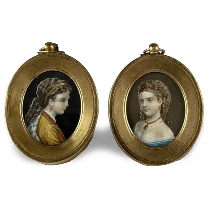 Picture A beautiful pair of miniature women's portraits from the 19th century French school