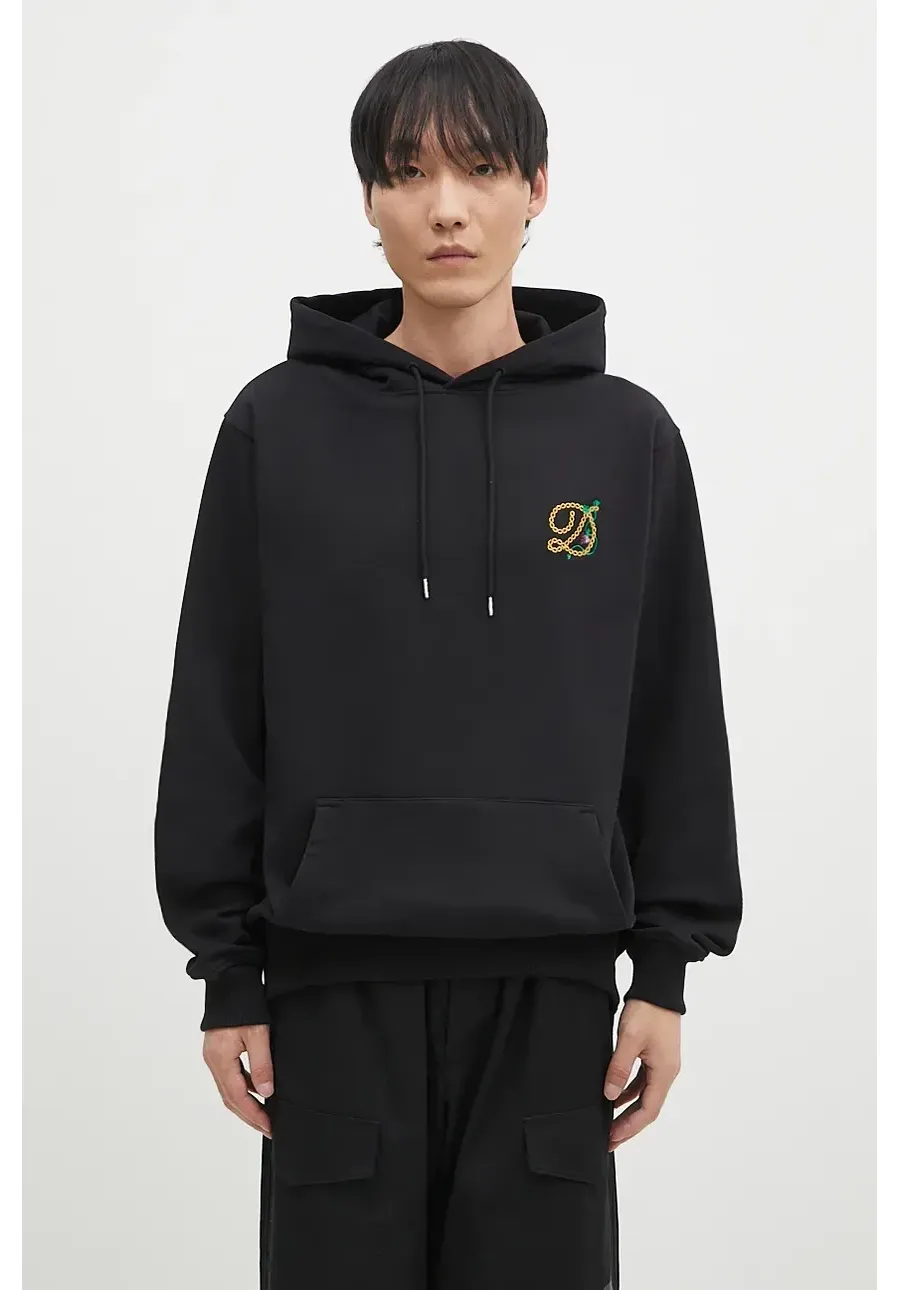 obrazek 1 Drôle de Monsieur bluza bawełniana Le Hoodie D Raisin męska kolor czarny z kapturem z aplikacją E-HO170-CO127-BL