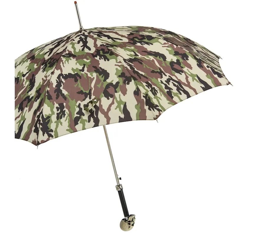 obrazek 8 Wyjątkowy parasol męski w brązowym wzorze kamuflażu z rączką w kształcie czaszki – Pasotti
