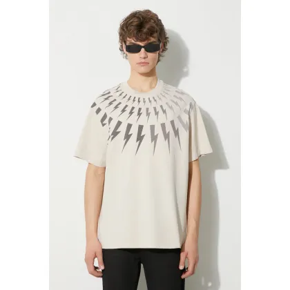 Zdjęcie Neil Barett t-shirt bawełniany EASY DROPPED SHOULDER FAIRISLE męski kolor beżowy z nadrukiem PBJT165.V502S.3643