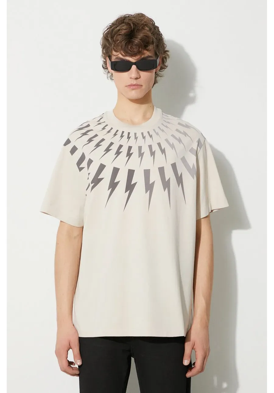 obrazek 1 Neil Barett t-shirt bawełniany EASY DROPPED SHOULDER FAIRISLE męski kolor beżowy z nadrukiem PBJT165.V502S.3643