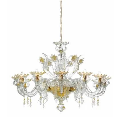 Zdjęcie Wyjątkowy żyrandol ze szkła Murano z dekoracjami w kolorze przezroczystym i złotym - Il Paralume Marina