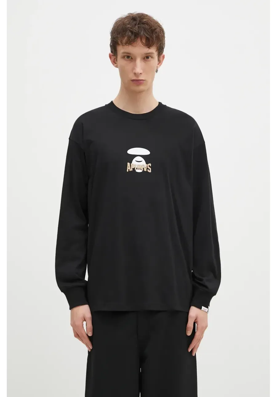 obrazek 1 AAPE longsleeve bawełniany Basic Long kolor czarny z nadrukiem AAPLTM1559XXN