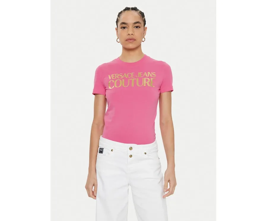 obrazek 1 Versace Jeans Couture T-Shirt 78HAHT01 Różowy Regular Fit