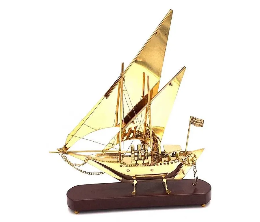 picture 1 Brass ship on a wooden base