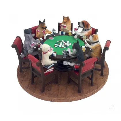 Zdjęcie Niebywała figurka ozdobna - pokerowy stół z grającymi psami