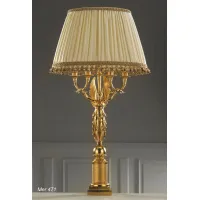 Zdjęcie Pozłacana brązowa lampa stołowa z kloszem