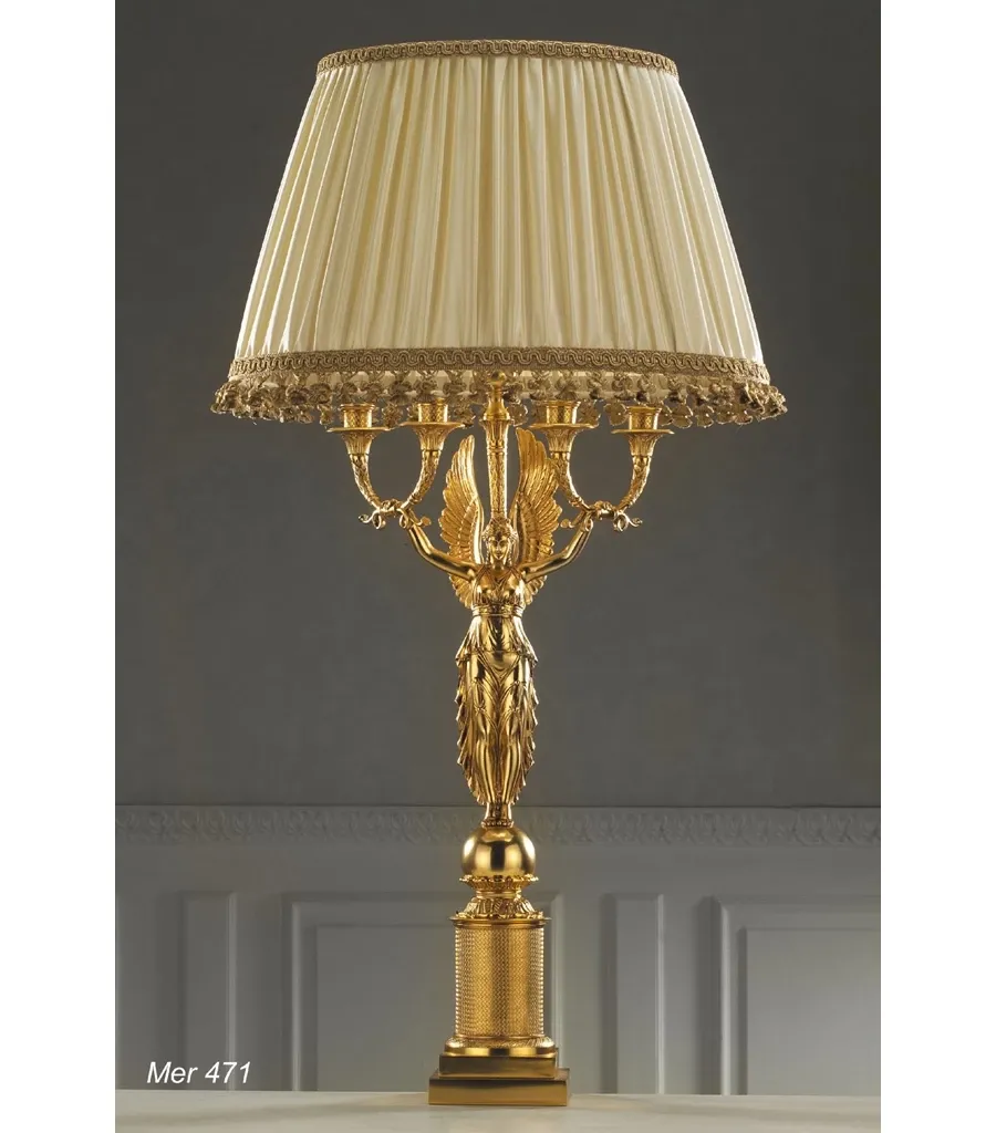 obrazek 1 Pozłacana brązowa lampa stołowa z kloszem