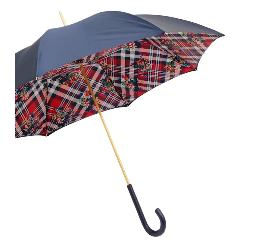 obrazek 6 Klasyczny granatowy parasol damski w paski i kwiaty – Pasotti