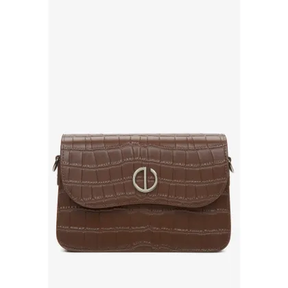 Zdjęcie Estro: Mała skórzana torebka damska w kolorze brązowym z tłoczeniem