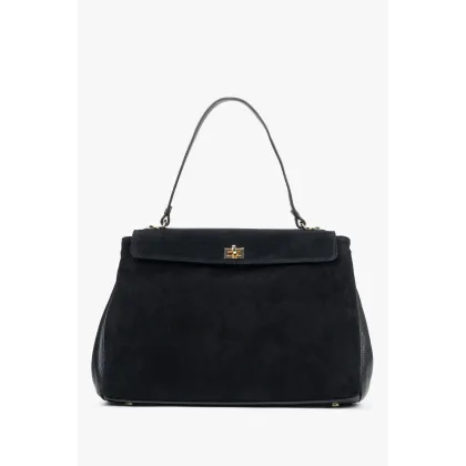 Zdjęcie Estro: Czarna torba damska typu kuferek z włoskiego weluru naturalnego Premium