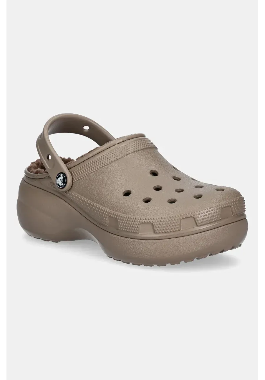 obrazek 1 Crocs klapki Classic Platform Lined Clog damskie kolor brązowy na platformie 207938.196
